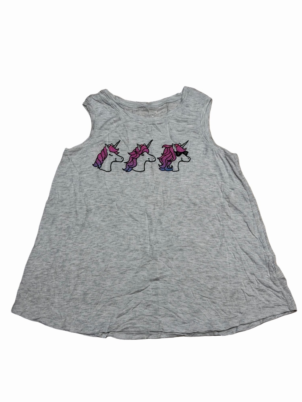 Justice Girls Size 12 Gray Pink Purple Glitter Unicorn Graphic Sleeveless Tank